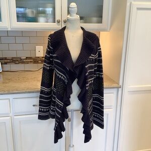 Bloomingdale’s Blue Wool & Cashmere Cardigan Ruffle Large NWT Stripes